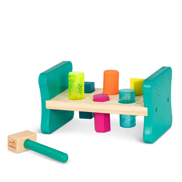 B. Toys – Wooden Shape Sorter – Pounding Bench For Shape Sorting – 6 Pegs & Toy Hammer – Classic Toys For Toddlers, Kids – 2 Years + – Colorful Pound & Play
