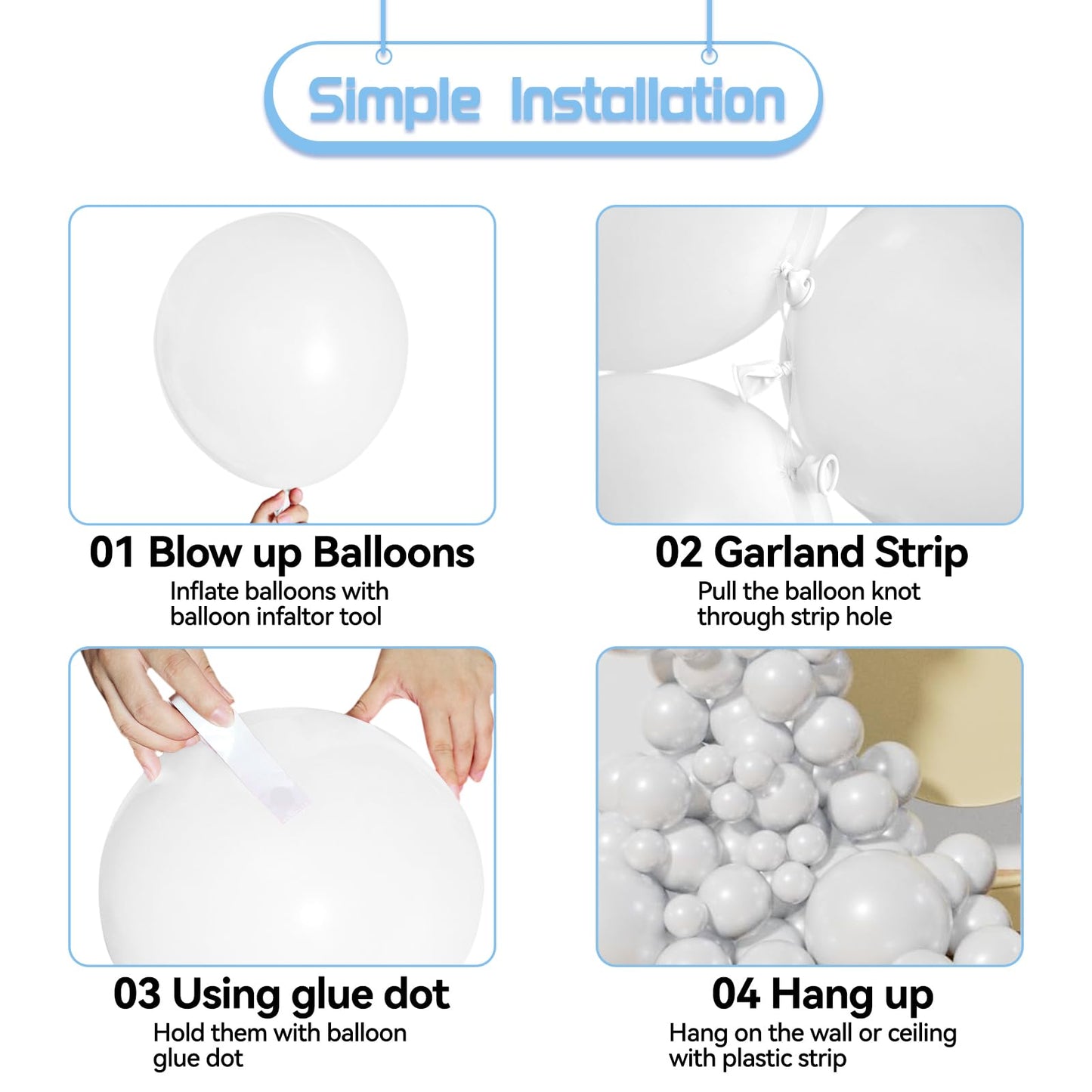 Kawkalsh White Balloon Garland Arch Kit, 137Pcs Latex Balloons Different Sizes Party Balloon For Birthday Party Graduation Baby