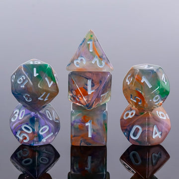 Role Playing Dice Set - 16mm Transparent Polyhedral DND Dice in Mixed Colors (Orange, Green, Purple) - Perfect for Dungeons and 