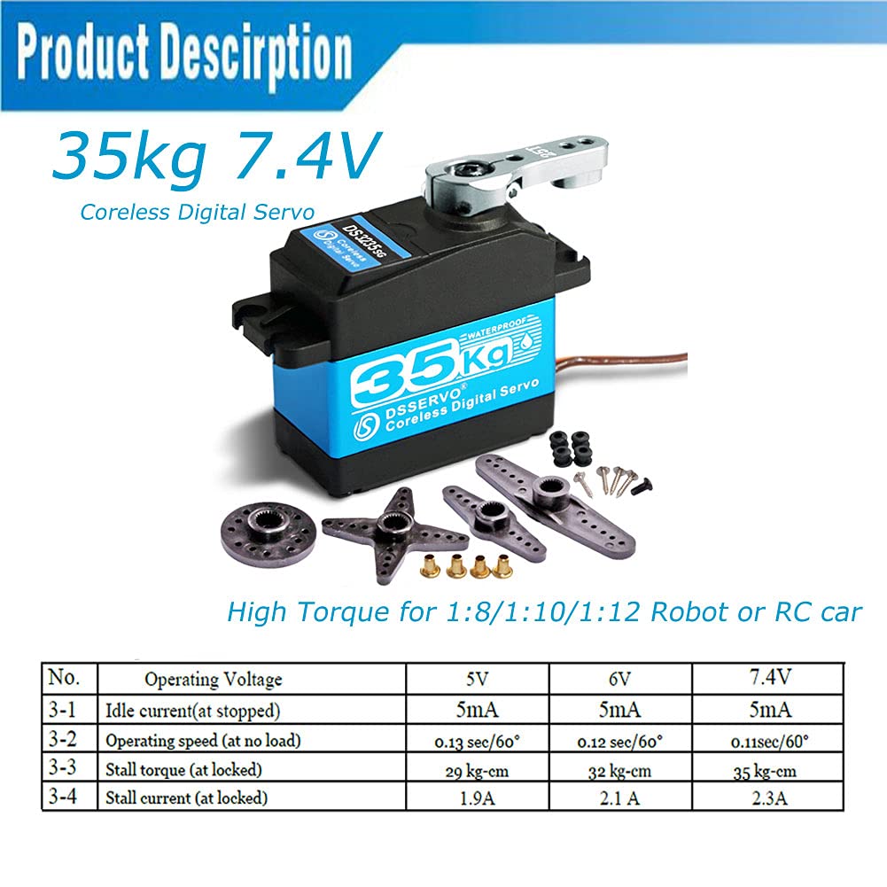 ANNIMOS 35KG Coreless Digital Motor Servo 7.4V High Speed High Torque Stainless Steel Gear Waterproof Standard Baja Servos 180 D