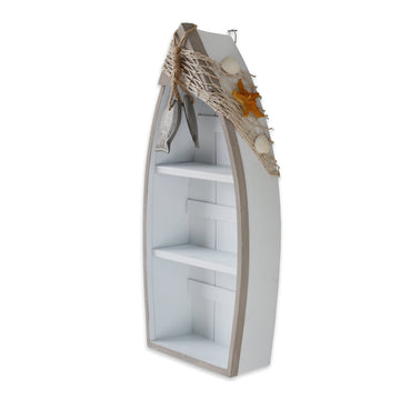 Attraction Design Wooden Sailboat Model Set Of 4, 4.3'H Sail Boat Decor Display With Fish Net Starfish Seashell Accents White Beach Nautical Theme Decor