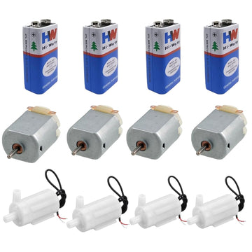 E Idea Robotics Dc Motor Kit With 9V Batteries, Mini Water Pumps And Motors, 4 Sets Each Project Kit
