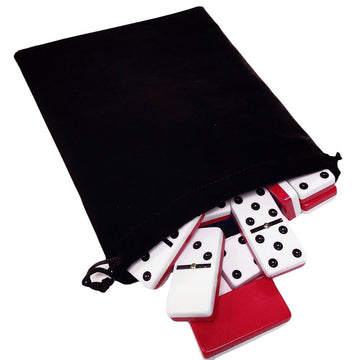 Marion Domino Double Six 6 Two Tone Red And White Tiles Jumbo Tournament Professional Size With Spinners In Black Elegant Velvet Bag