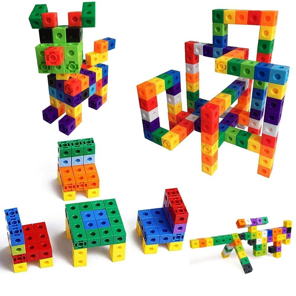 Pulsbery Snap Domino  100Pcs Plastic Linking Train Building Block Cubes Set For Counting, Stem, Essential Skills, With Wheels, 