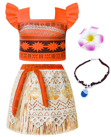 Aovclkid Girls Princess Costume Skirt Sets Halloween Birthday Party Christmas Dress Up Cosplay Outfits With Accessories(5T,Orang