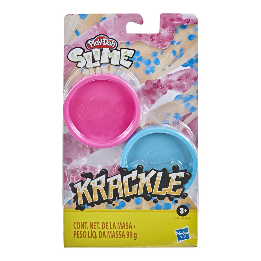 Play-Doh Krackle Slime Pink & Light Orange 2 Pack of Slime Compound with Beads for Kids 3 Years & Up