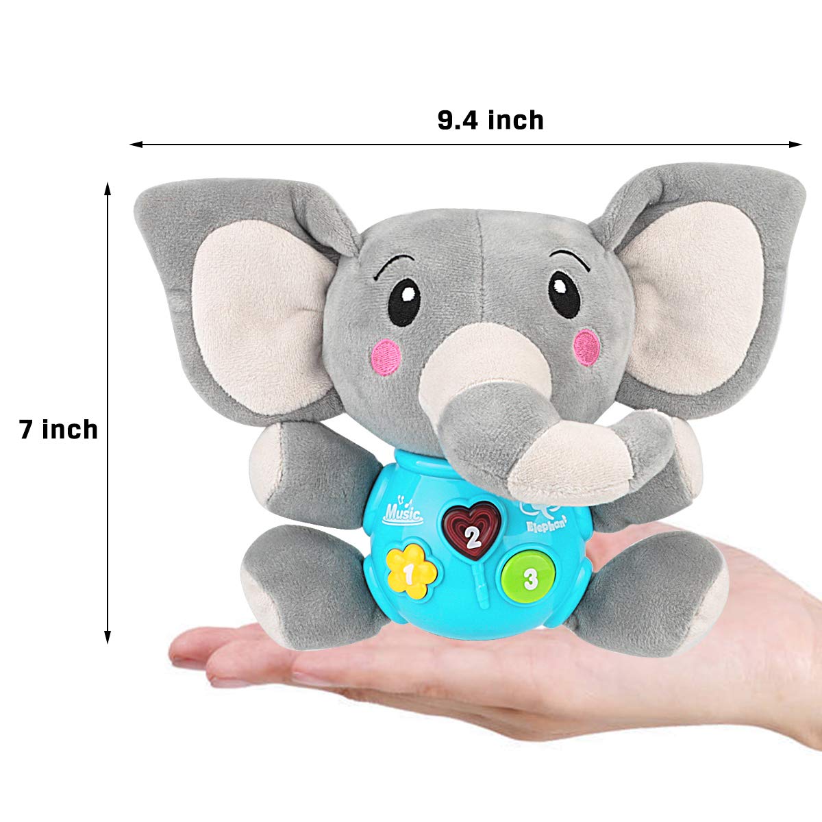 Aitbay Plush Elephant Music Baby Toys 0 To 6 Months, Cute Stuffed Animal Light Up Baby Toys Newborn Baby Musical Toys For Infant Babies Boys & Girls Toddlers 6 To 12 Months