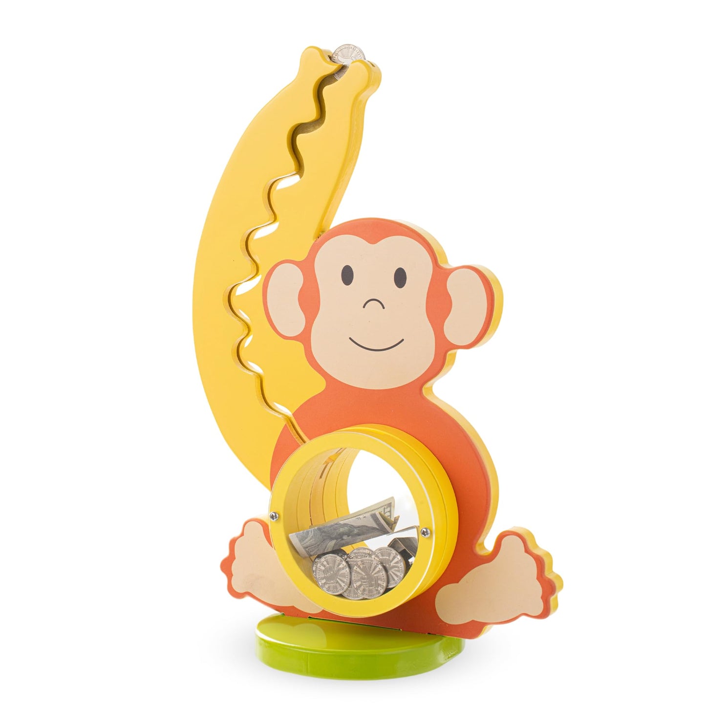AORCMITN Wooden Monkey & Banana Piggy Bank for Kids Boys & Girls, Wood Interactive Coin Bank with Clear Belly, Saving Money Toy,
