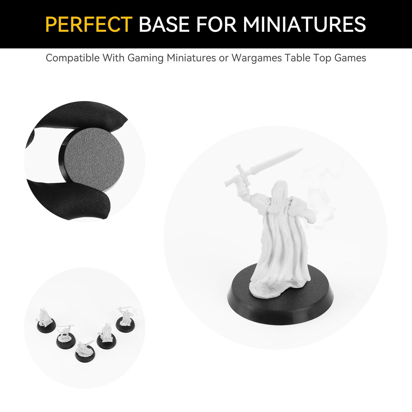 100Pcs 32Mm/1.26Inch Textured Plastic Black Round Miniature Bases, Model Base For Gaming Miniatures Or Wargames Table Top Games