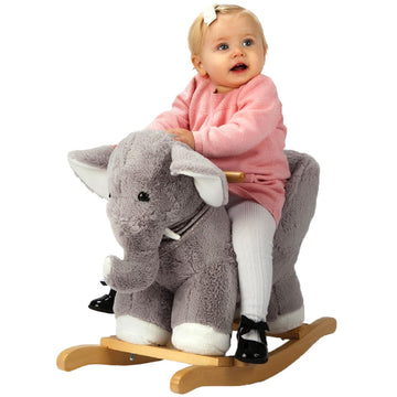 ROCK MY BABY Rocking Horse Elephant, Plush Ride-on Toy, Large Gray, Model JR291, CPC Certified