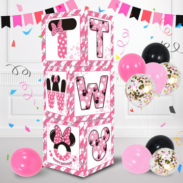 Toniful Pink Mouse 2Nd Birthday Party Supplies Pink Balloon Box With Letters