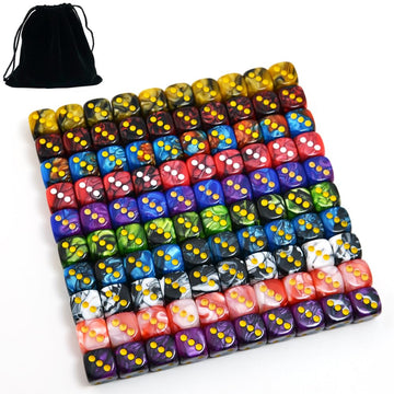 Smartdealspro 100-Pack Two Color Round Angle Six Sided Dice Die with Free Pouch for Tenzi, Farkle, Yahtzee, Bunco or Teaching Ma