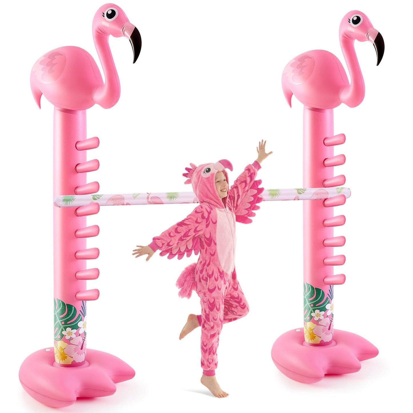 Poen 80 Giant Inflatable Flamingos Limbo Game for Kids Adults, Pink Blow up Flamingos Pool Party Decorations for Summer Indoor O