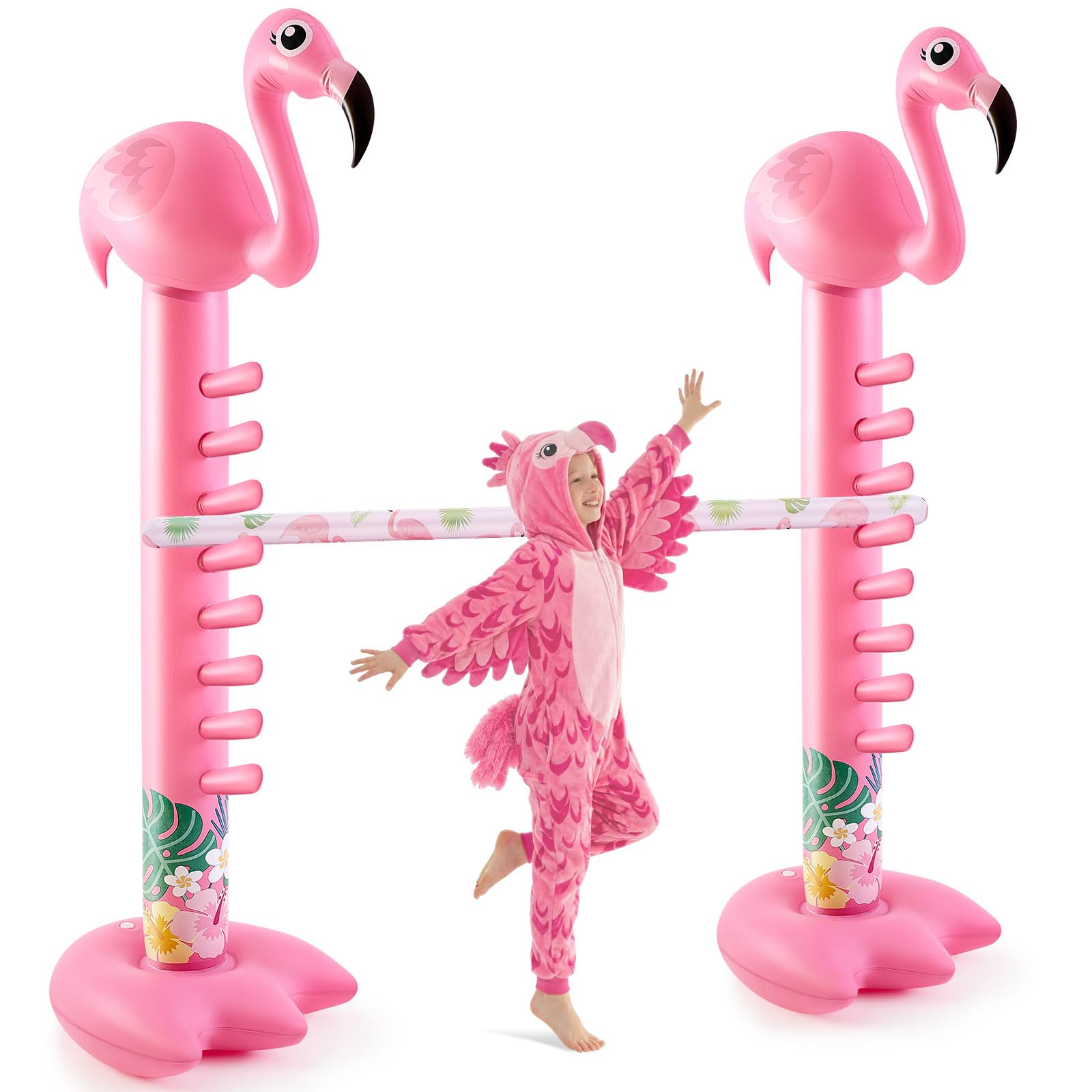 Poen 80 Giant Inflatable Flamingos Limbo Game for Kids Adults, Pink Blow up Flamingos Pool Party Decorations for Summer Indoor O