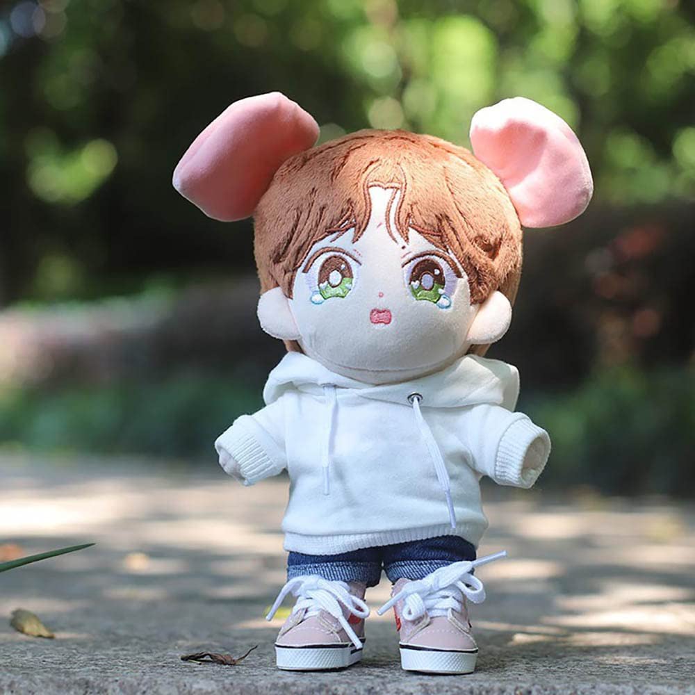 Niannyyhouse Black Hoodies With Pocket Dark Blue Jeans 7.8In(20Cm) Plush Humanoid Stuffed Doll Clothes (Black)