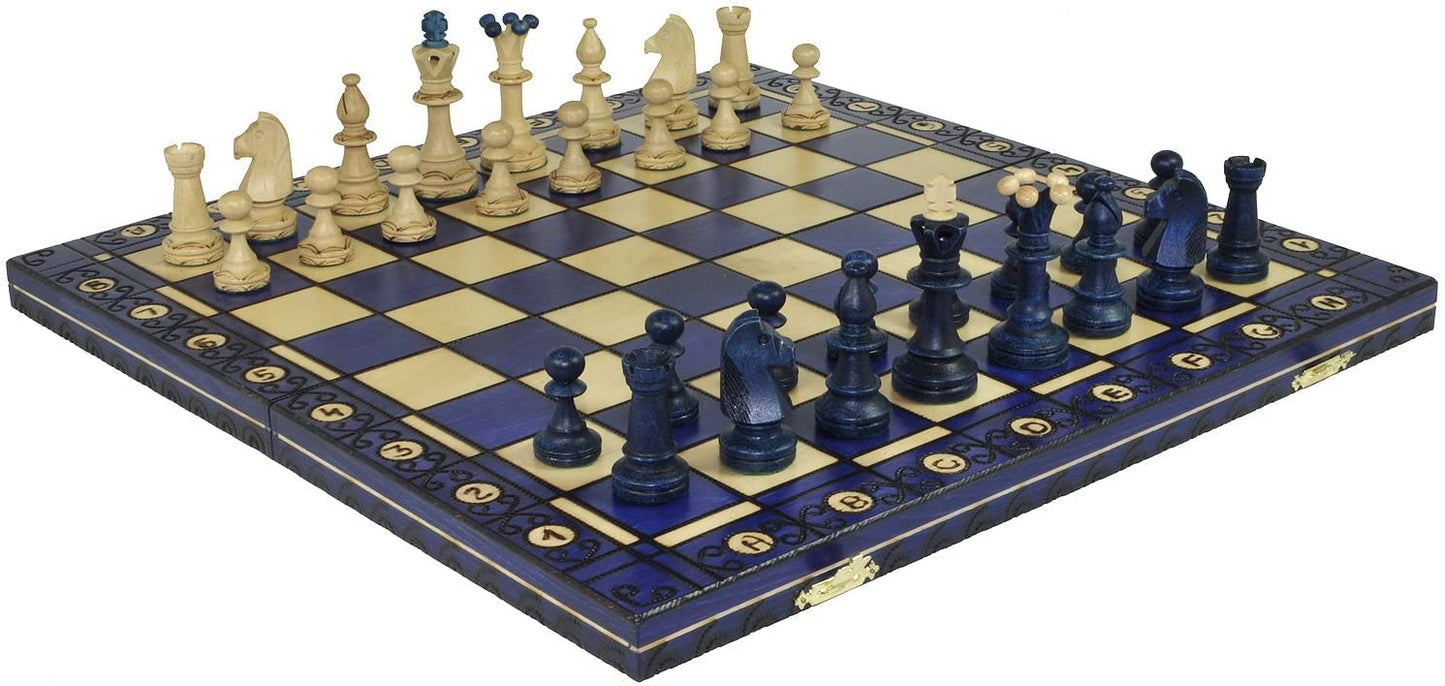 Beautiful Handcrafted Wooden Chess Set with Wooden Board and Handcrafted Chess Pieces - Gift idea Products (16 (40 cm) Blue)