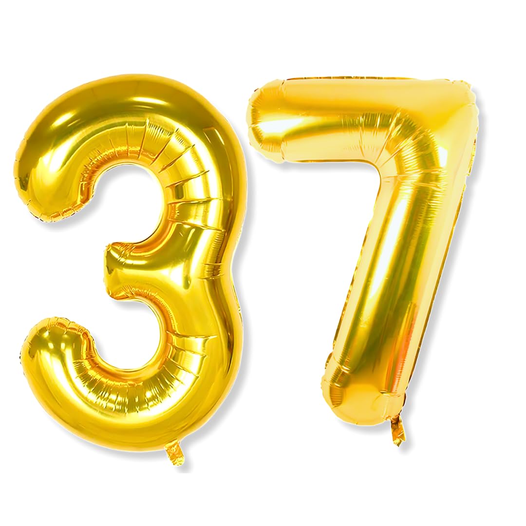 Flyloons 37 number Golden Foil Balloon 16 inch Size Birthday Decoration Items Pack of 2 | 37th Year Balloons | Thirty Seven