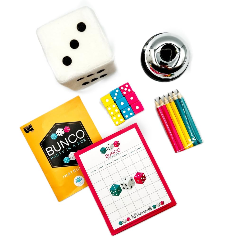 University Games | Bunco Party In A Box Game, For Ladies Night With The Girls, Complete With Fuzzy Die! For 2 To 12 Players Ages 8 And Up, White