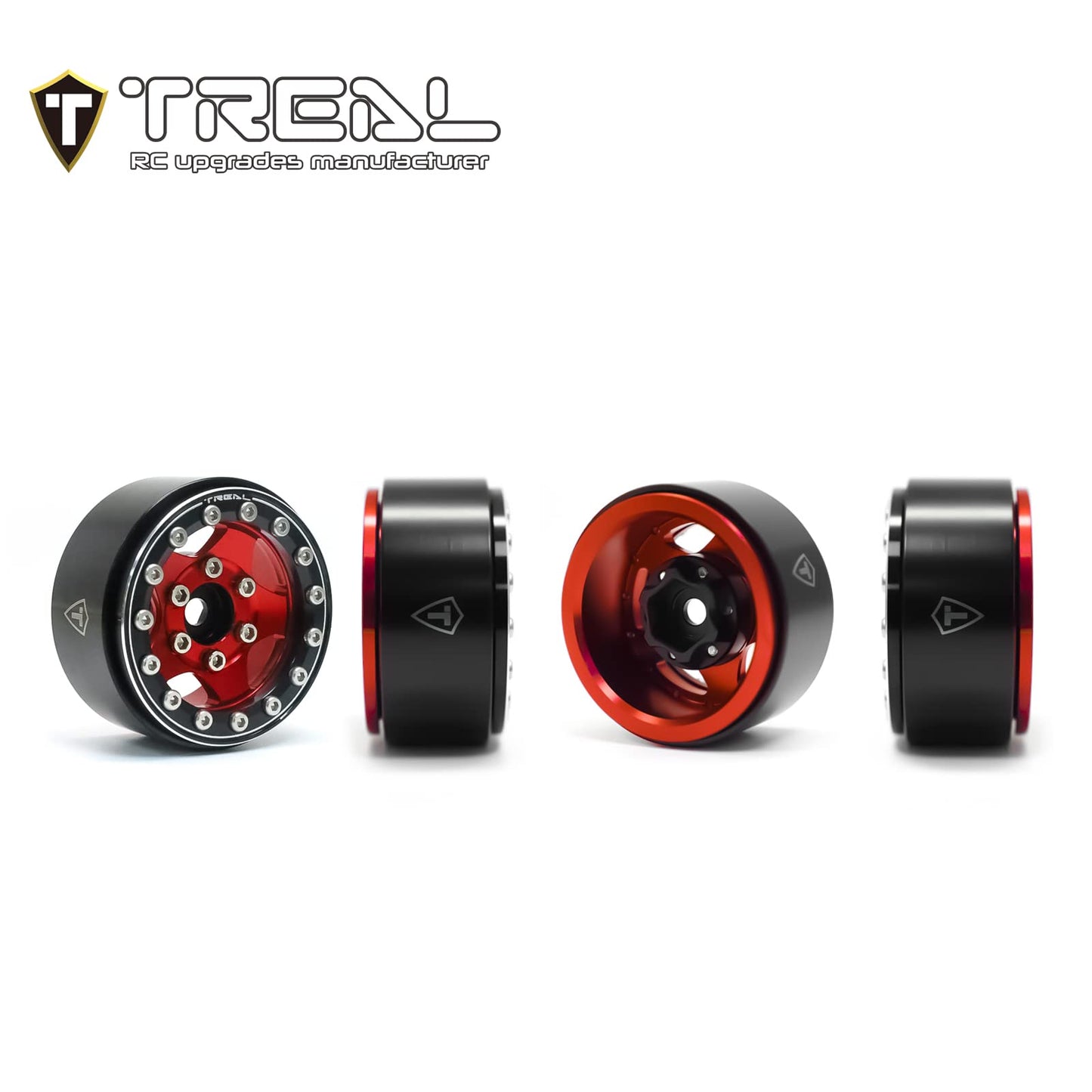 Treal 1.55'' Beadlock Wheels (4P) Aluminum CNC Machined 5-Star Wheels for 1/18 UTB18 and 1/10 RC Crawler Car Axial AX90069 D90 T