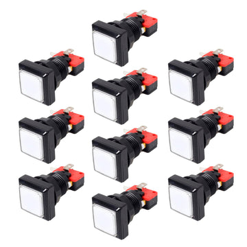 EG Starts 10x Arcade Square Shape LED Illuminated Push Button with Micro Switch Compatible for Arcade Machine Gaming Video Game Consoles Jamma Kit Parts 12V Lamp 33mm Buttons ( White Colour )