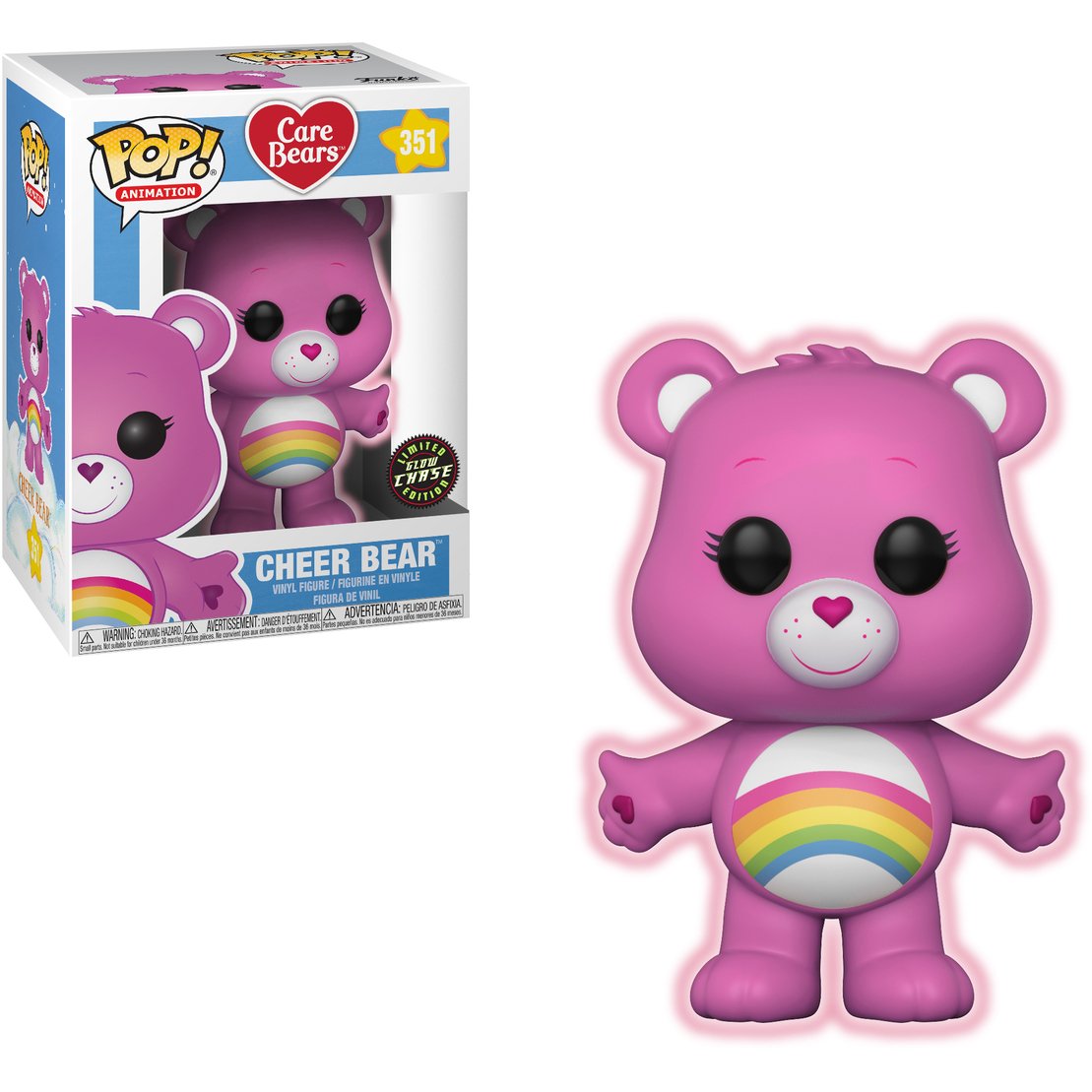Funko Cheer Bear Chase Edition Vinyl Figure & Graphical Protector Bundle, Glow in the Dark, Model BCC9UP65