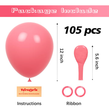 Voircoloria 105Pcs Retro Hot Pink Balloons 12Inch Party Latex Balloons For Boys Girls Birthday Baby Shower Gender Reveal Wedding