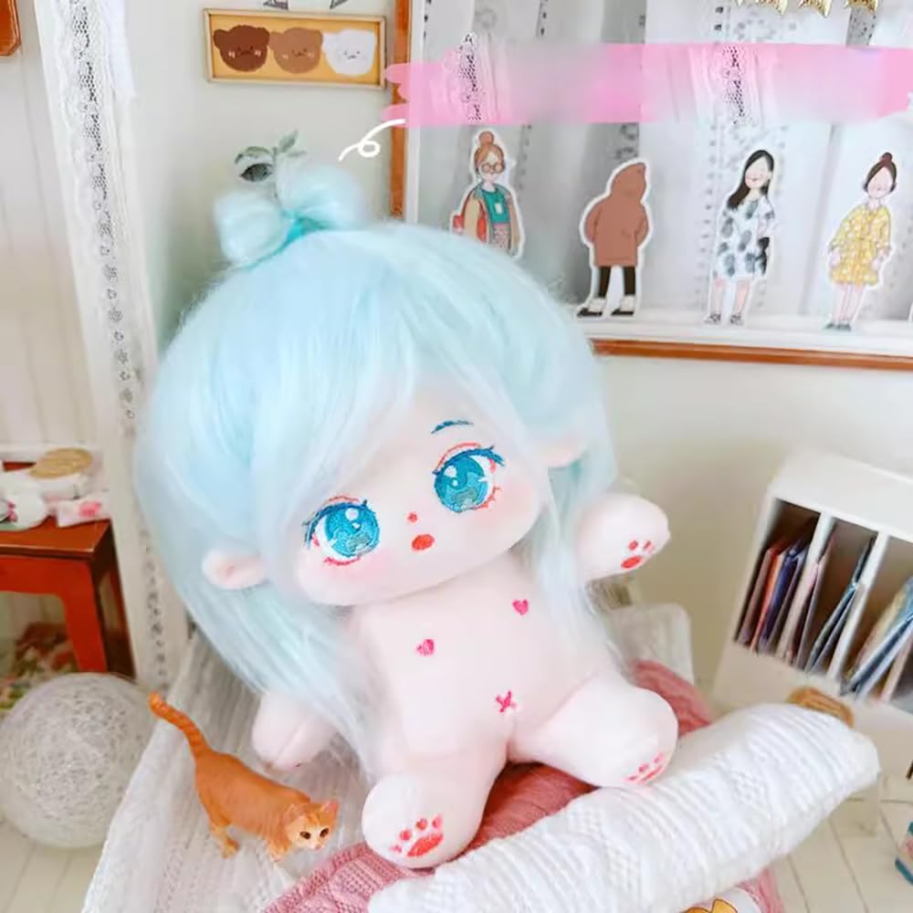 Niannyyhouse 20Cm Plush Doll Light Blue Hair Girl Humanoid Stuffed Body No Attribute 8In Normal Body Wearable Clothing Dress Up Gifts (5-With Skeleton)