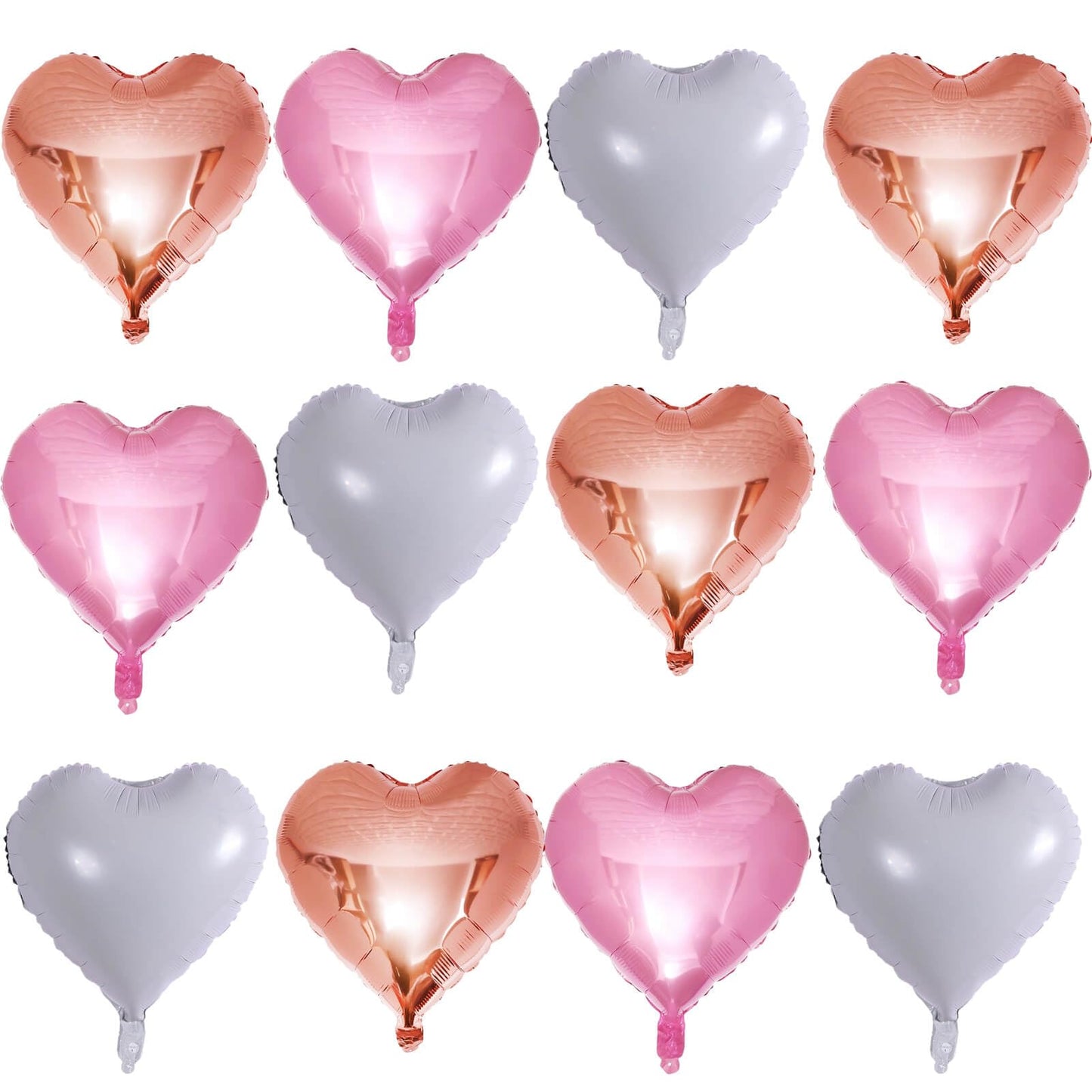 Rose Gold Heart Shaped Balloons Pack Of 12,18 Inch White Love Valentine Balloons Pink Heart Romantic Balloons For Valentines Day