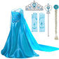 Sototoo Elsa Costume Long Sleeves Princess Dress Queen White Costume Cosplay Dress Up With Accessories Halloween (Blue 2,7-8Year