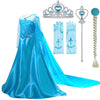 Sototoo Elsa Costume Long Sleeves Princess Dress Queen White Costume Cosplay Dress Up With Accessories Halloween (Blue 2,7-8Year