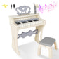 Deao Children'S Piano For Girls, Children'S Musical Piano Keyboard Toys, Electronic Piano Toy With Stool And Microphone, 25 Keys, 22 Songs (White)
