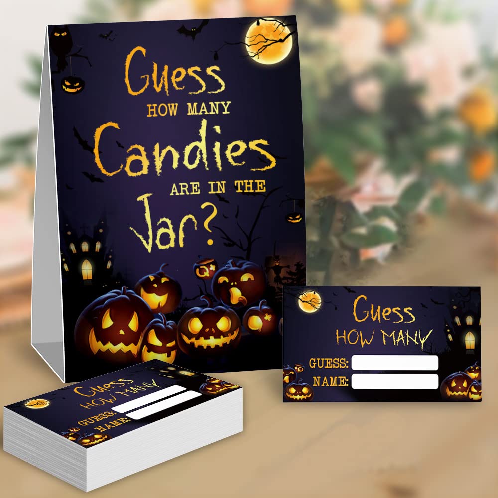 Hiweran Halloween Guess How Many Candies Party Game Cards, Funny Pumpkin Party Raffle Ticket, Gag Activities Party Decorations G