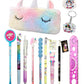 Shudaushi 12Ps Unicorn Designer Cute Pen Pencil For Girls With Pencil Pouch Stationery Zipper Closure Case Stationeries Keychain