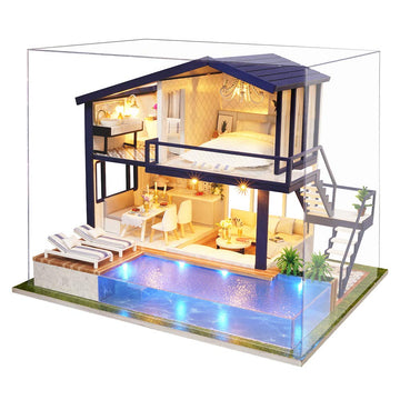Spilay Dollhouse Miniature with Furniture DIY Wooden Crafts Doll House Mini Handmade Kit 1:24 Scale Creative Room Idea Gift for mature-themed Friend Lover (Time Apartment with dust Cover Music Box)