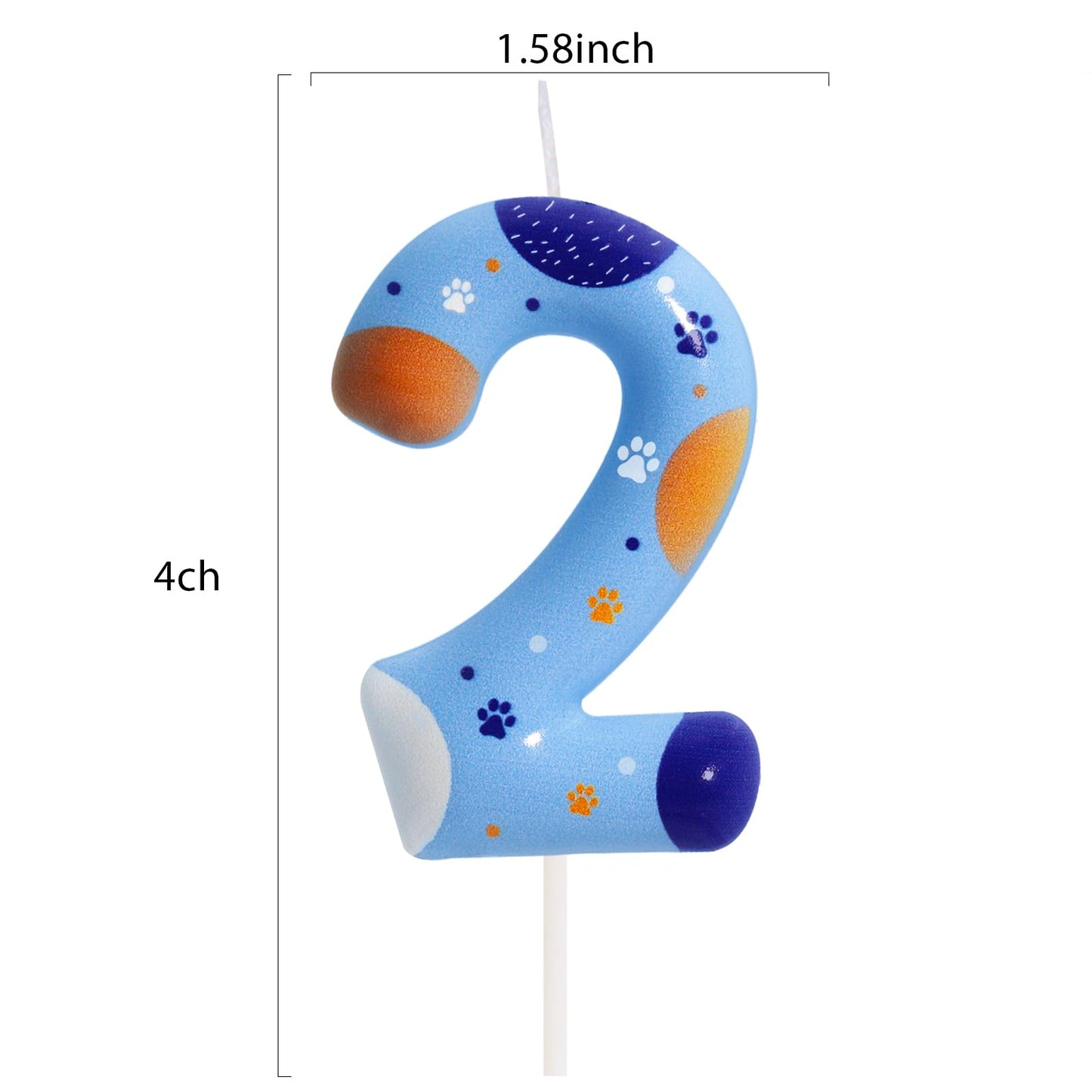 ElekFX Blue Dog Paw Birthday Candles, Number 2 Paw Print Birthday Party Supplies, 2.76 inch Paw Cake Topper Decorations, Birthda