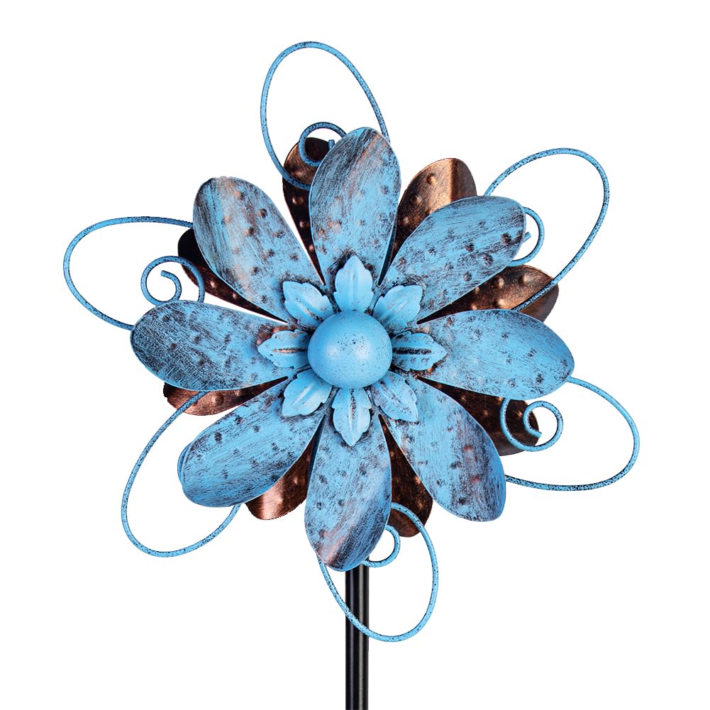 Venniy Wind Spinners Outdoor, Metal Flower Garden Pinwheels, Garden Wind Sculptures & Spinners For Yard Lawn Patio Decor - Blue