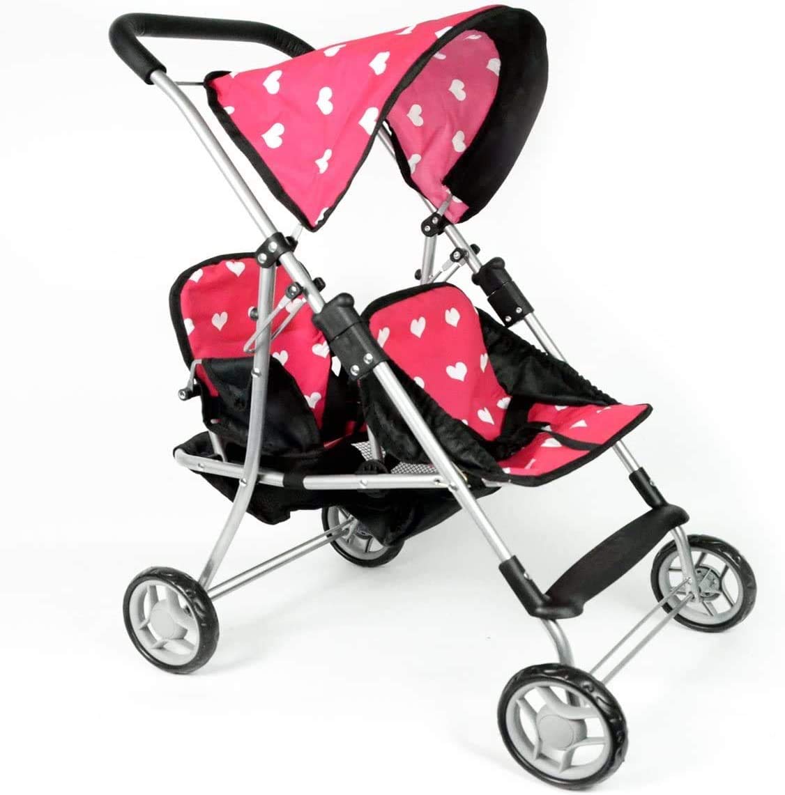 The New York Doll Collection My First Doll Twin Stroller, 18" Red Metal - Cute Heart Design for Girls