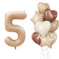 5 Balloons Beige Apricot, Cream Nude Brown Taupe Sand White Heart Number 5 Balloons Decor, Neutral Tan Foil Helium Star Balloons