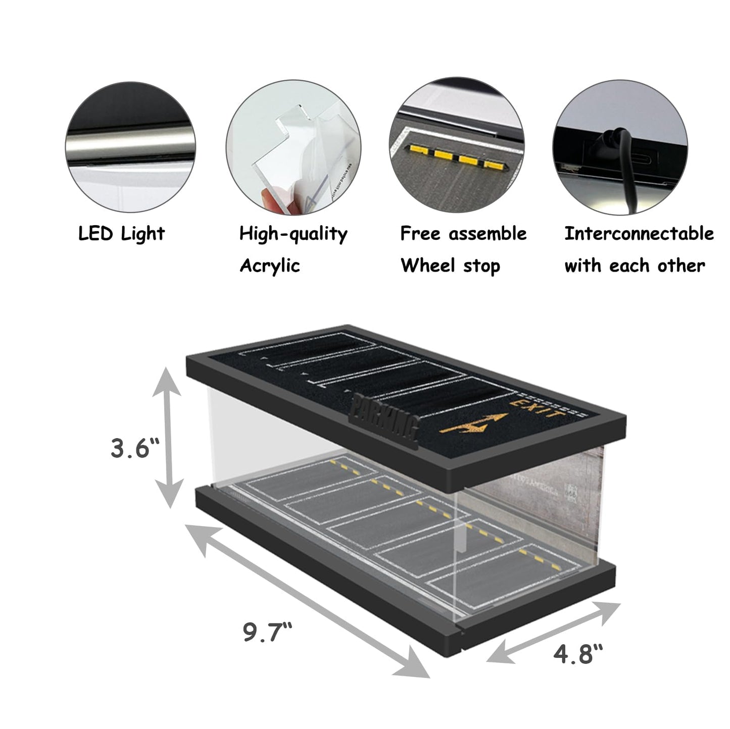 Hot Cars Wheels Display Case - 1/64 Scale Die-cast Model Car Display Case with LED Light and Acrylic Cover, Hot Diecast Wheels P