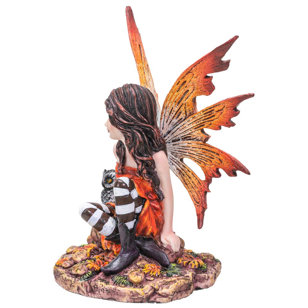 Pacific Giftware Fairyland Red Winged Fairy With Baby Owl Statue Figurine