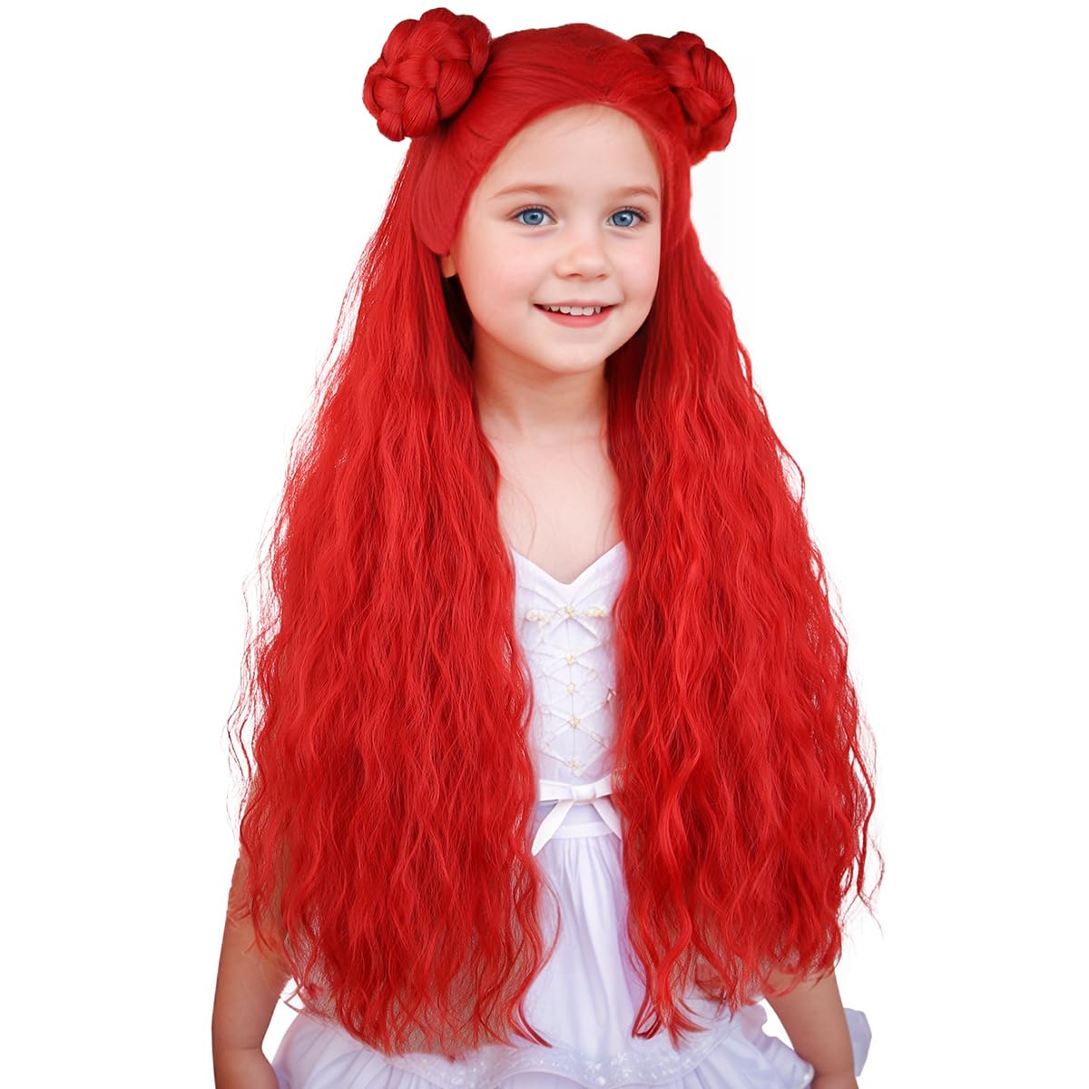 Ufindcos Red Wig For Girls Long Wavy Red Wig For Child Long Curly Burgundy Wigs For Kids Natural Synthetic Wigs With Cap