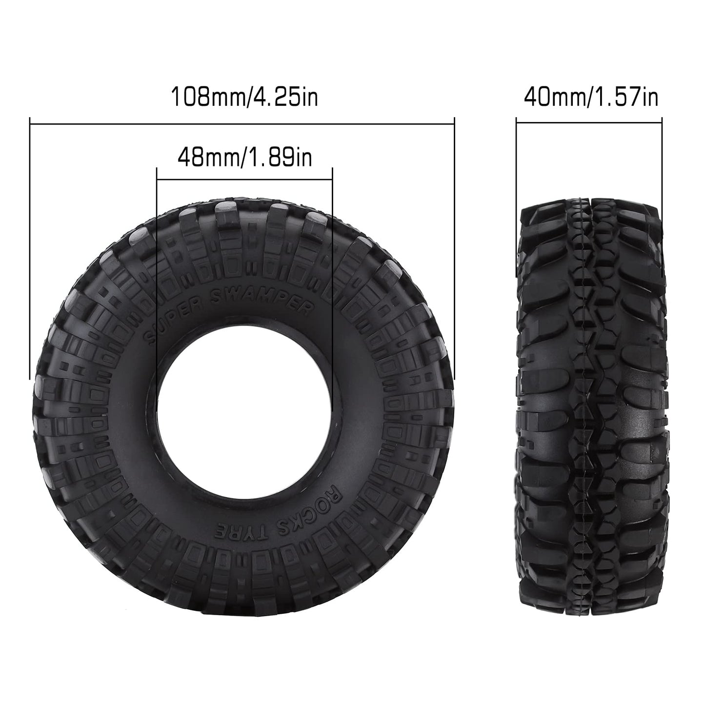 INJORA RC Tires 1.9inch 4Pcs RC Rubber Tyre Set Wheel Tires for 1:10 RC Crawler Axial SCX10 90046 SCX10 III AXI03007 Tamiya CC01