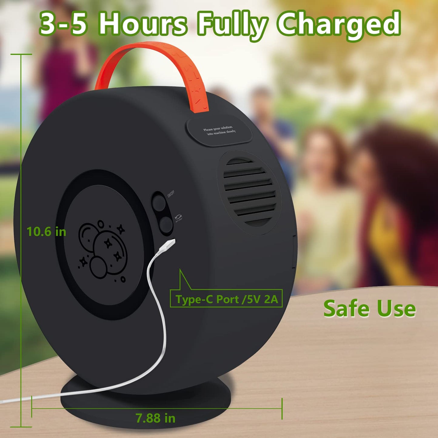 Yevohadt Bubble Machine for Kids, Rechargeable 360° Rotatable Electric Bubbles Toy, Black, Model Rbubble-10, Perfect for Outdoor Parties