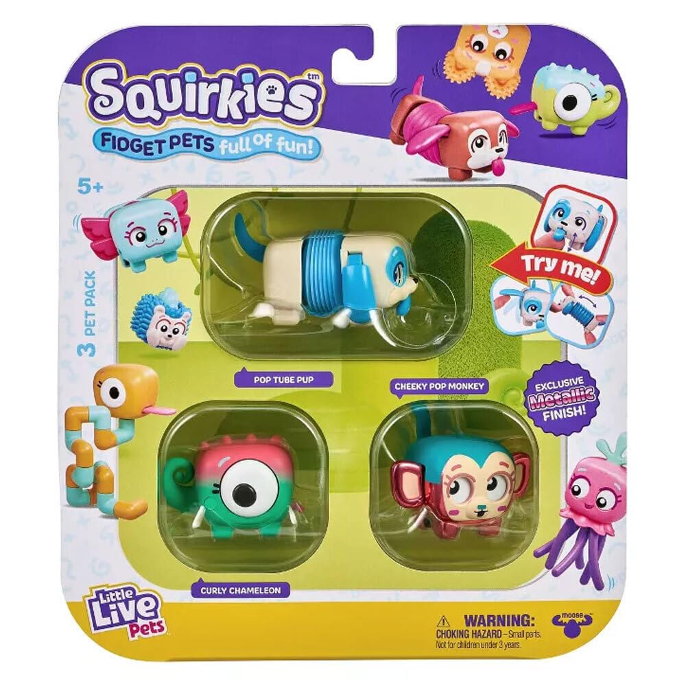 Little Live Pets - Squirkies: 3 Pack: Metallic Cheeky Pop Monkey | Interactive Fidget Toys, Feature, Click, Flick, Tangle, 30+ To Collect, Multiple Fidget Points, For Kids Ages 5+.