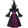 Yolsun Purple Witch Costume For Girls Bubble Sleeve Halloween Witch Dress For Kids (4-6 Years, Purple)