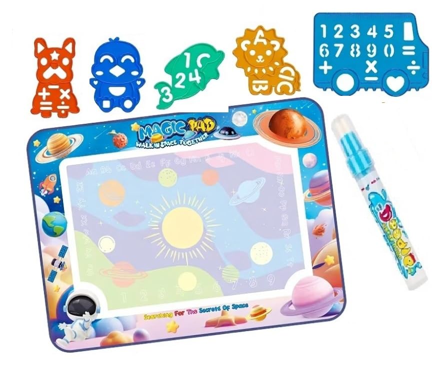 SHAKTISM Educational Water Drawing Mat, Magic Doodle Mat for Kids 27 Years, Reusable NonWoven Polyester, Aqua Drawing Set with