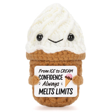 A AIFAMY Funny Positive Ice Cream, Emotional Cute Crochet Toy with Positive Card Cheer Up Funny Gifts for Best Friend Birthday H