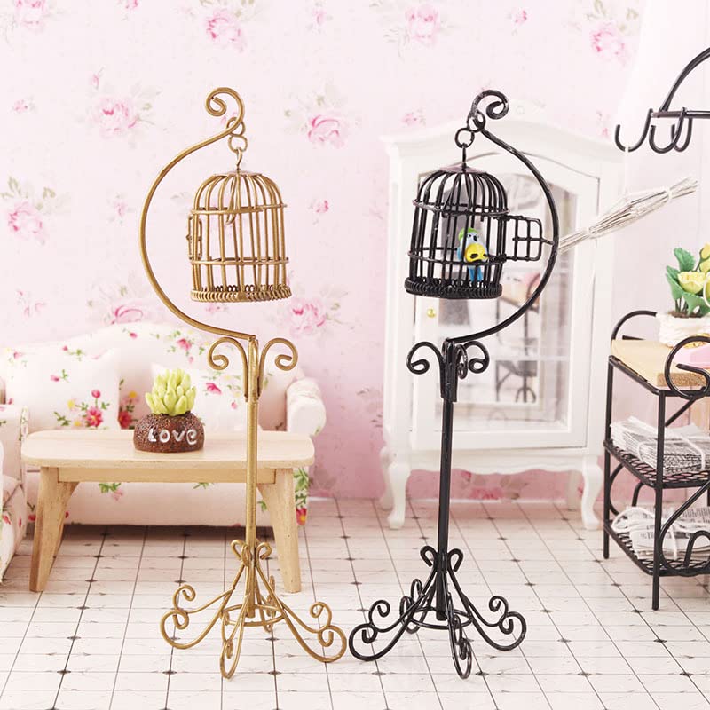Dollhouse Birdcage 1:12 Scale Accessories Miniature Bird Cage Floor Stand Openable Cage Alloy Birdcage Model Mini House Decorati