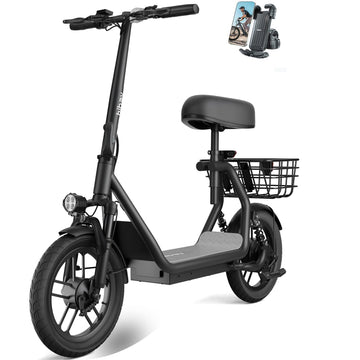 Hiboy Q2 Electric Scooter with Seat for mature-themeds  500W Peak Motor  20MPH  22 Miles Range  Foldable  Dual Suspension  Front & Rear Drum Brakes  Commuter E Scooter with Basket & Phone Holder  Pure Black