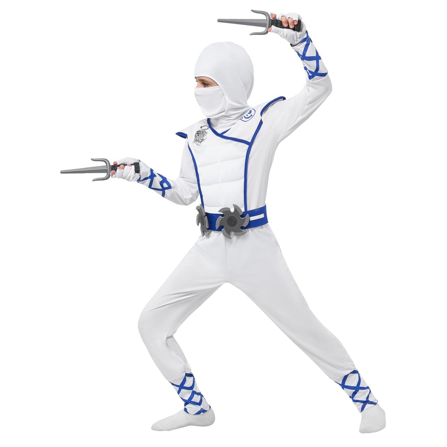 Spooktacular Creations Halloween Ninja Costume  White Ninja Outfit Set for Kids  Halloween Costumes with Accessories for Boys Dress Up and Role Play Party (Small  5-7 yrs)